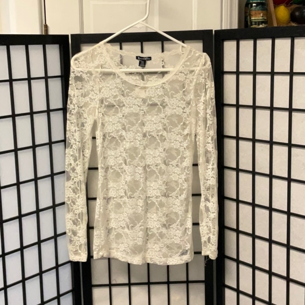 Bozzolo White Lace Long Sleeve Blouse